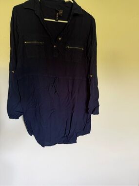Fun & Flirt Navy Casual Long-Sleeve Button Down Shirt